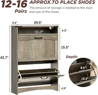 Rustic Gray Shoe Storage Cabinet, Slim Hidden Shoe Rack Organizer Cabinet, with 2 Flip Drawers & Open Storage & RGB Ligh 2