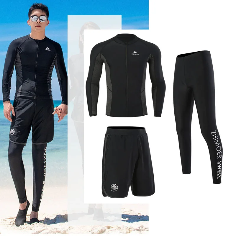 Men's 3pcs/set Rash Guards Swim Surf Fishing Shirts Long Sleeves UV Sun Protection Shirt+Leggings+Trunks Full Body Sunsuit Skin