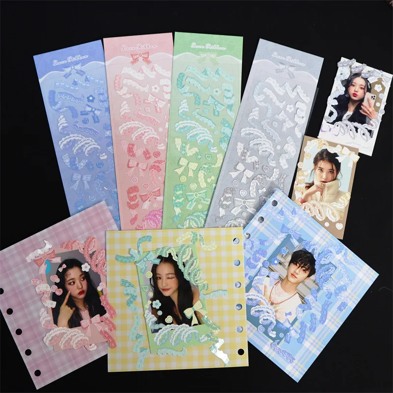 1Sheet Romantic Colored Glitter Laser Ribbon Flower Decorative Stickers for Craft Card Making Scrapbook Journal Photo