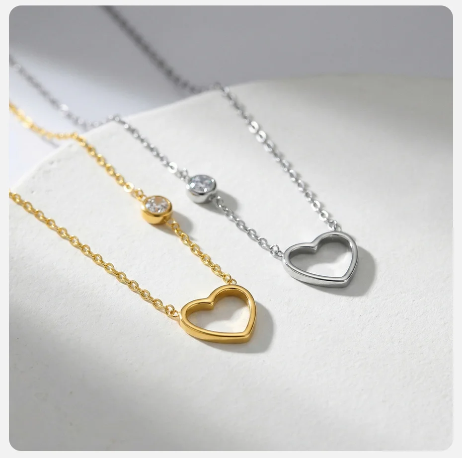 Vnox Edelstahl Zirkonia Durchbrochene Herzförmige Halskette Strass Silberfarben Schlüsselbeinkette Liebe Hochzeit Damenschmuck – Detail 6