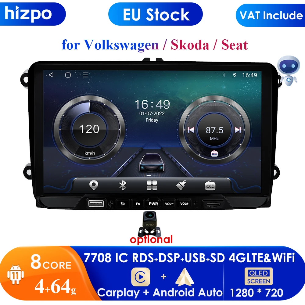 4g 64g Carplay 2 Din Android Car Radio Gps For Volkswagen Vw Passat B6