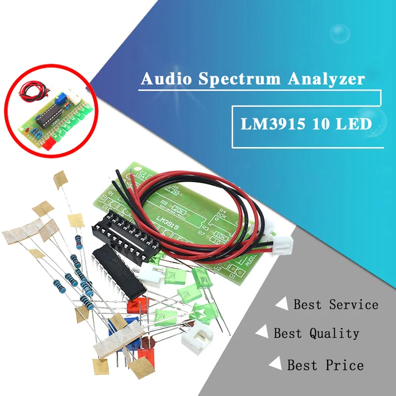 LM3915 Sound Level Indicator DIY Kit - 10 LED Bar Graph Audio Spectrum Analyzer, Soldering Project For Electronics