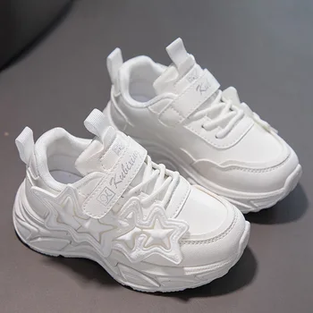 Girls Sports Shoes Spring Breathable Fashionable Sneakers Children Student Leather Small White Shoes PVC Casual Trendy Shoe 3