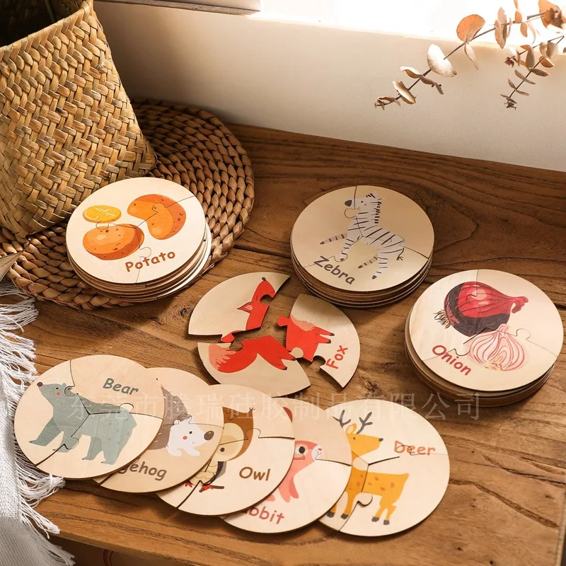 

Wooden Toy Block Cartoon Vegetable Animal Jigsaw Puzzle Children's Early Education Grab Board Fruit Vegetable Montessori
