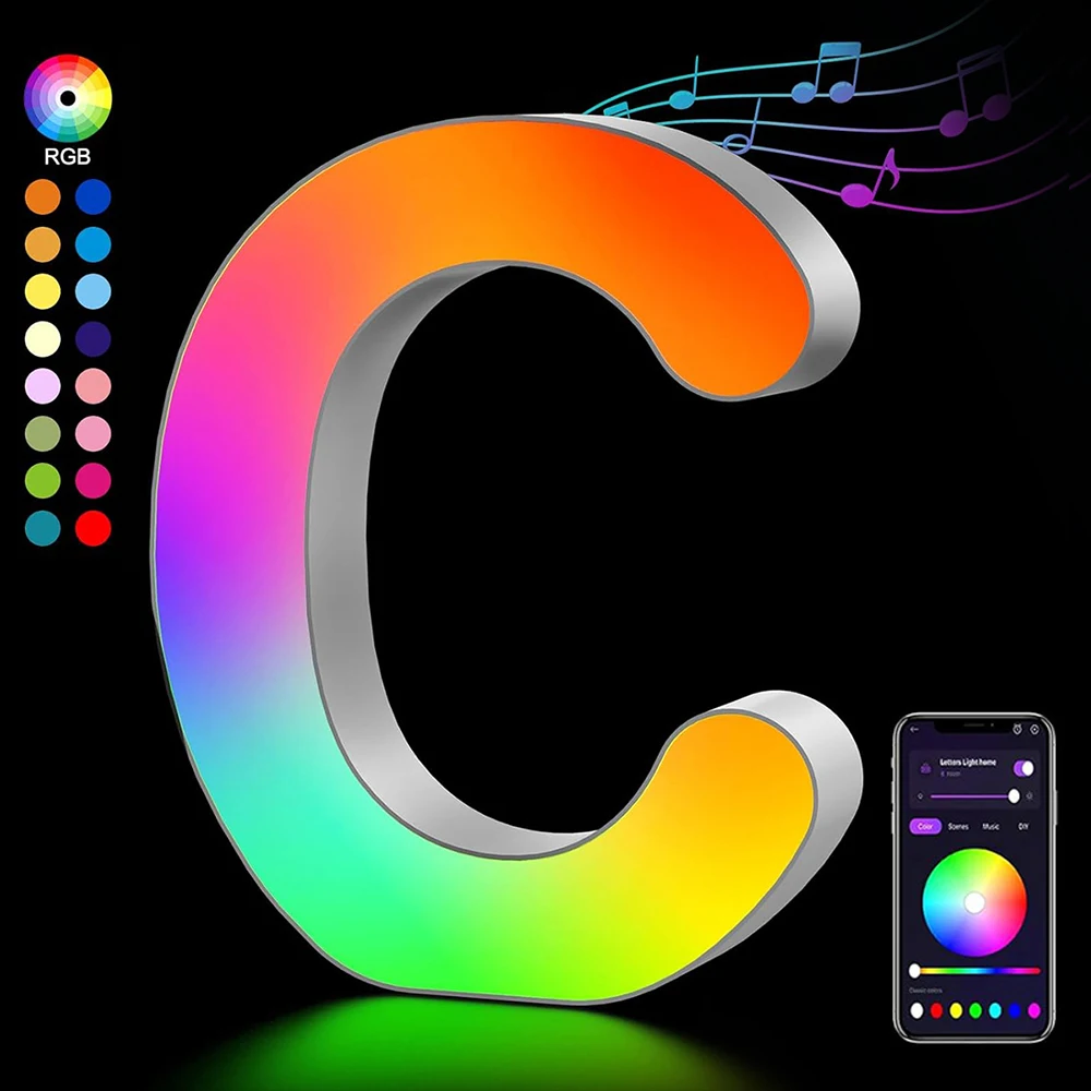 Customizable Smart LED Alphabet Night Lights - USB Powered Decorative Lamps with App-Controlled RGBW Colors and Music Sync