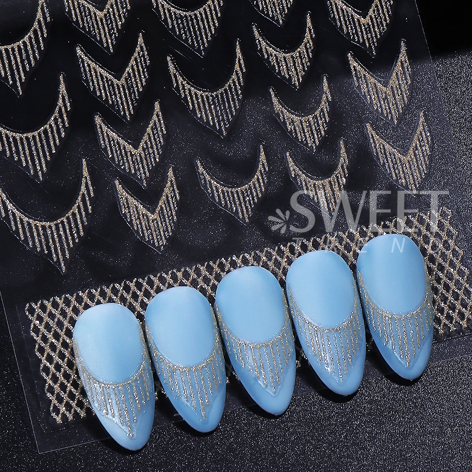 4pcs French Stripes Line Nail Art Stickers Holographic Gold Silver Glitter Line Simple Slider Nail Decal DIY Manicure Decoration