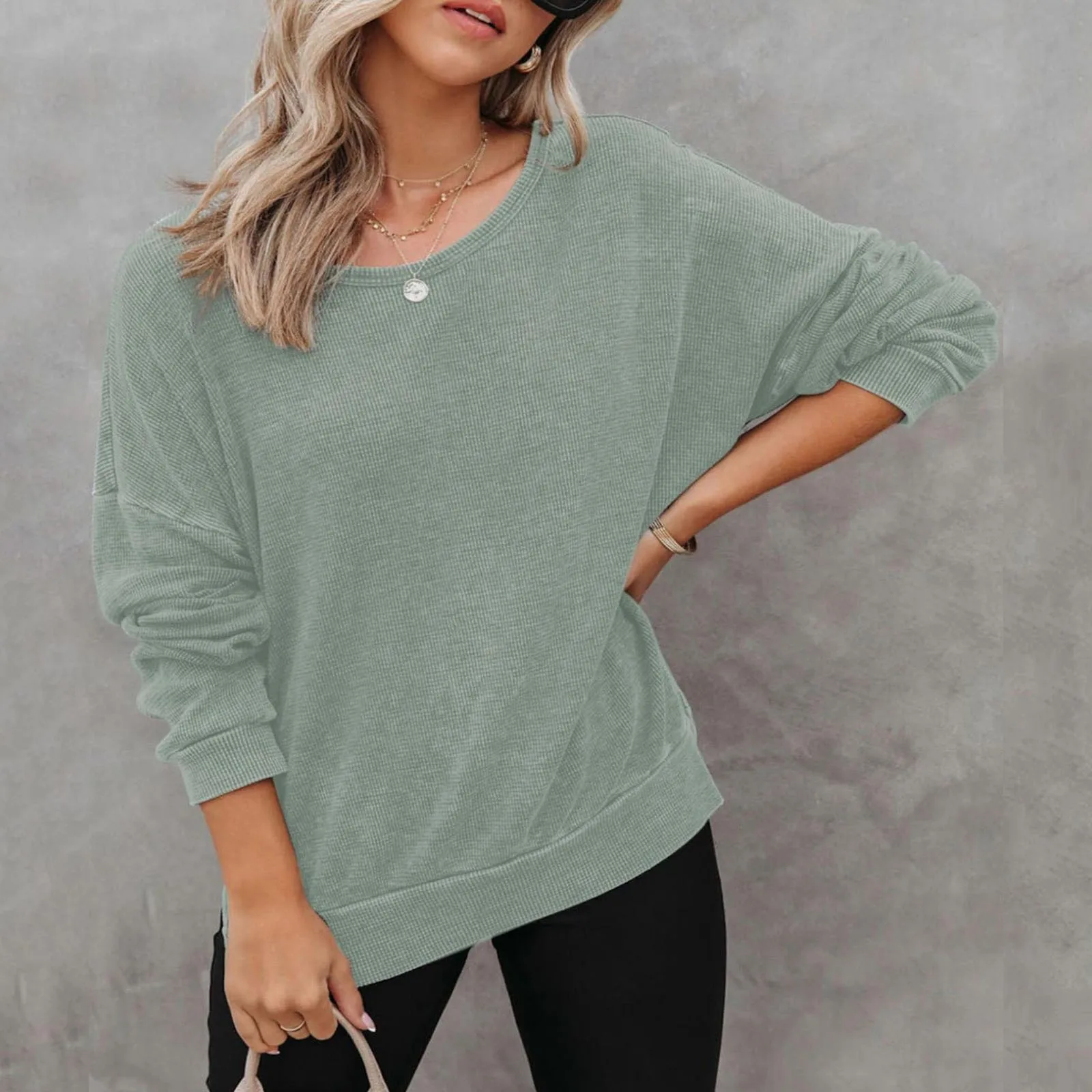Aokosor Felpa Donna Con Scollo A V – Manica Lunga Morbida – Leggera E Comoda – 90% Poliestere 10% Elastan