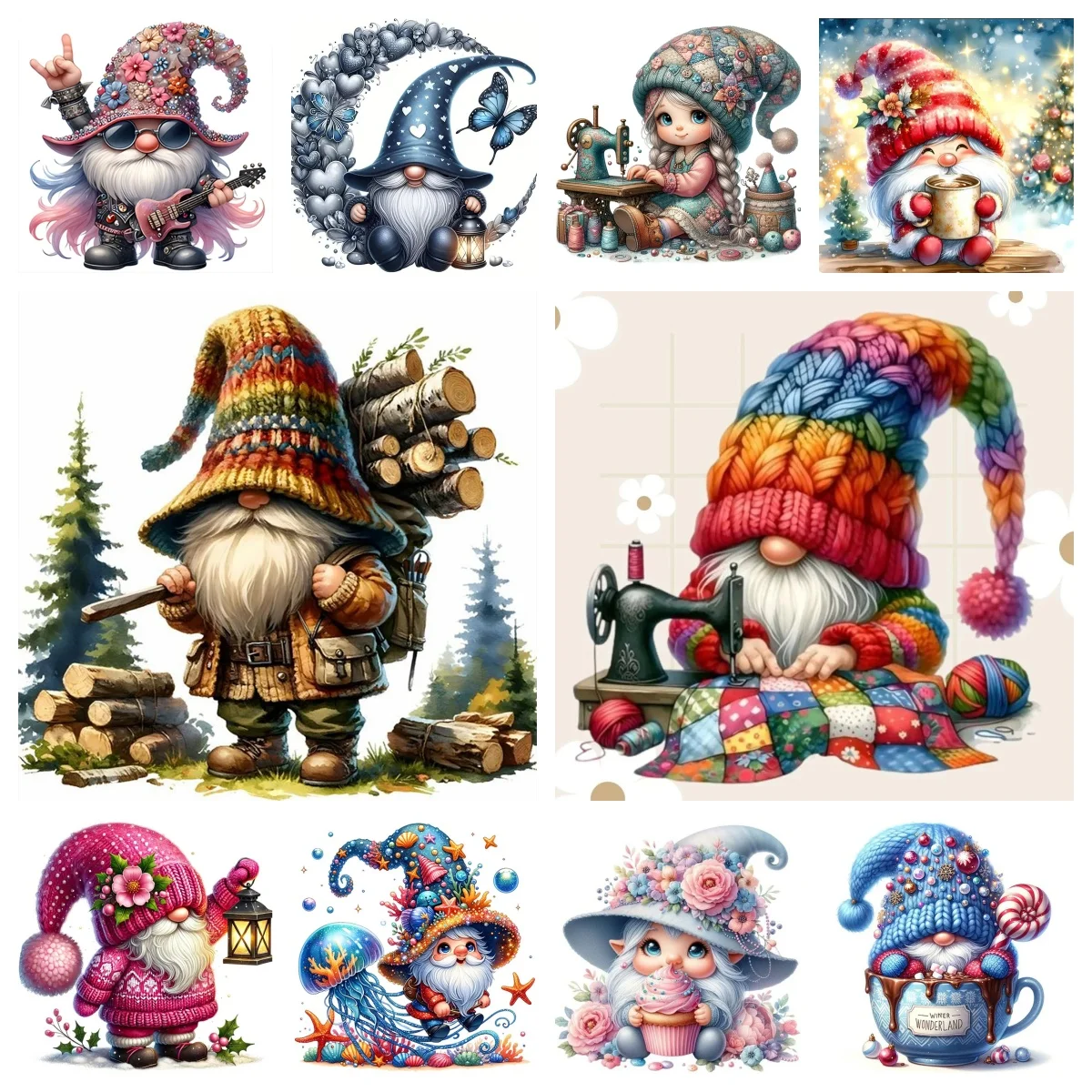 Sewing Gnomes Lovers 5D Diamond Painting Kits for Adults Beginners , Whimsical Gonk Nursery Decor Craft DIY Design