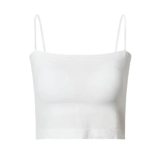 Top Female Sexy Bras Spaghetti Strap Crop Tops Wirefree Brassiere Fashion Camisole Seamless Underwear Top With Built In Bra Short-White