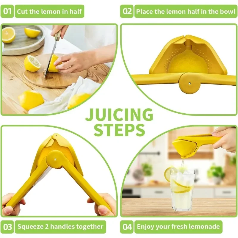 Max Juice Extraction Lemon Lime Squeezer EasytoUse Flat Lemon Squeezer with Leverage with Built in Strainer Yellow lemon squeezer juice squeezer