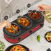 Cooker, 3 x 1.5 QT Portable Small Dual Crock Cooker, Buffet Servers and Warmers Dishwasher Safe, Removable Ceramic Pot Glass Lid 3