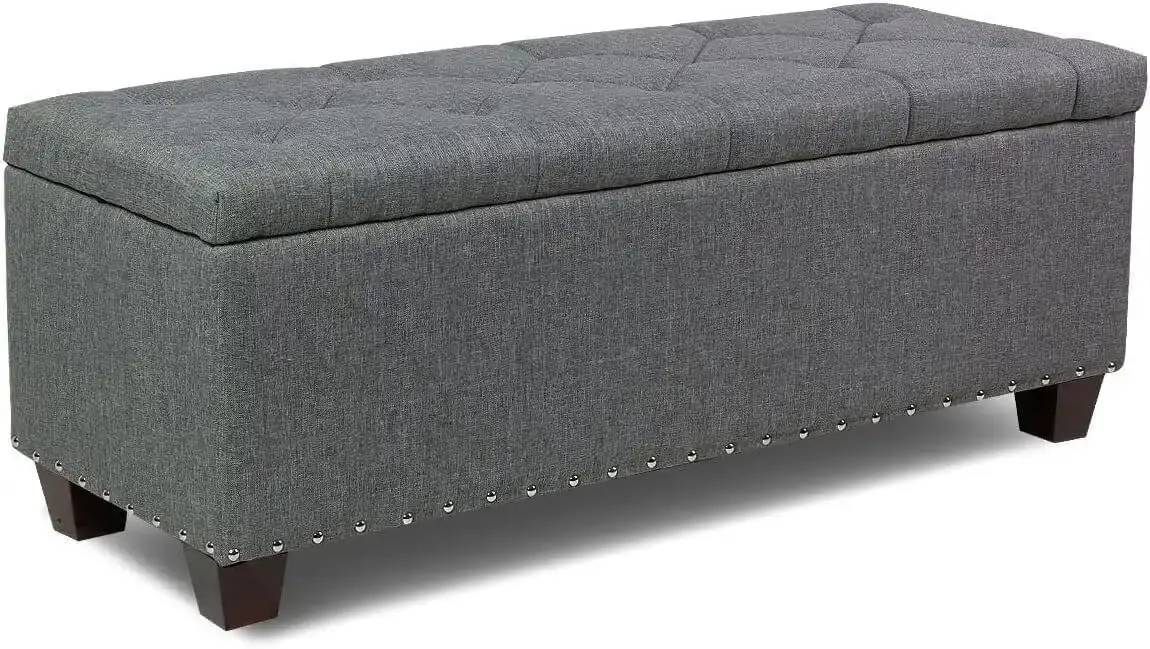 

Inch Long Storage Ottoman for Bedroom, Contemporary Grey Linen Tufted Bench Footrest Foot Stool Upholstered Rectangular Ottoman