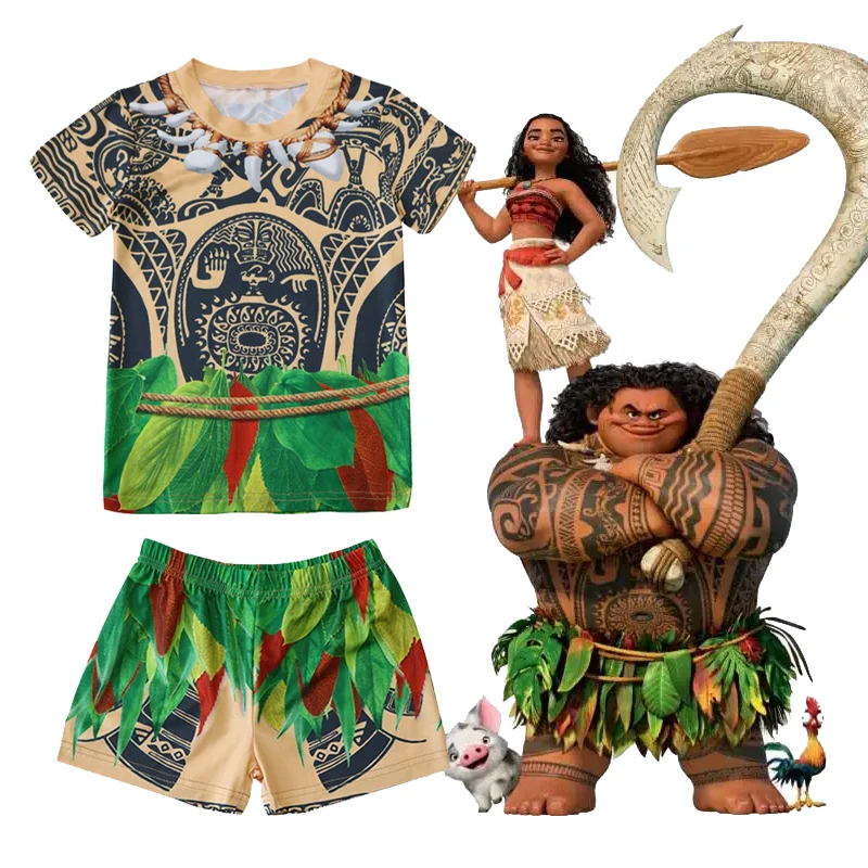 Costume Moana Costume Da Bagno Per Bambini Manica Corta Moana Maui Tattoo Cosplay Maui Shirt Shorts Pantaloni Cuffia Da Bagno Costume Costumi Da Bagno