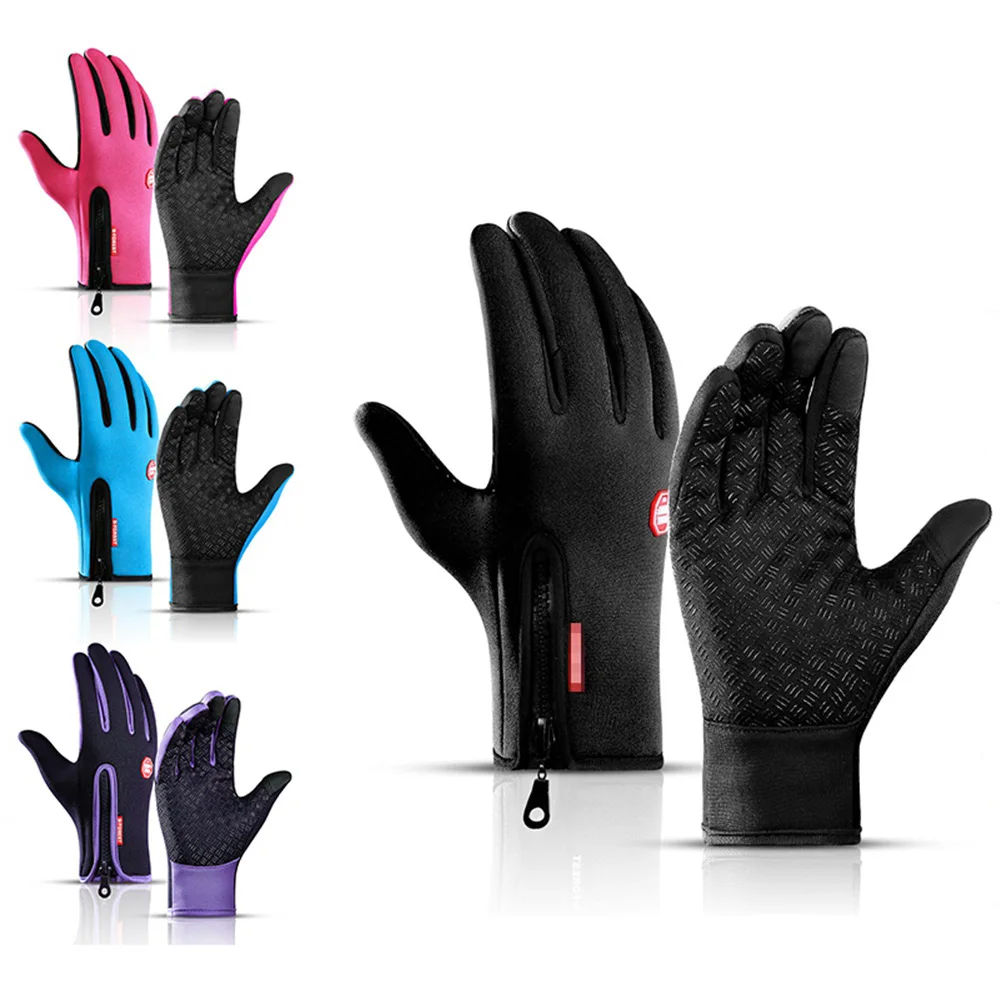 Winter Cycling Gloves For Men Women Touchscreen Windproof Thermal Warm With Zipper Non-Slip Outdoor Driving Sport