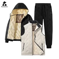Winter Lamb Fleece Sportswear Suit Male Casual Graphene Wool Warm Hooded Jacket Vest + Pants 3 Piece Set Fashion Men's Clothing 2