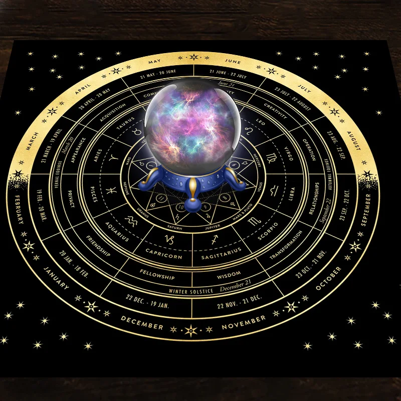 Tapestry Decorations Tarot Tapestry Wall Hanging Tarot tablecloth Altar cloth Wheel of the Zodiac Astrology Wheel of the Year sun moon Room Decor Art