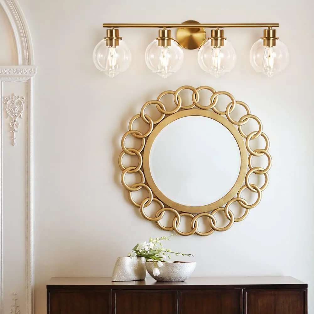 LED Bathroom Mirror Light Metal Brass Wall Mounted Vanity Lamp