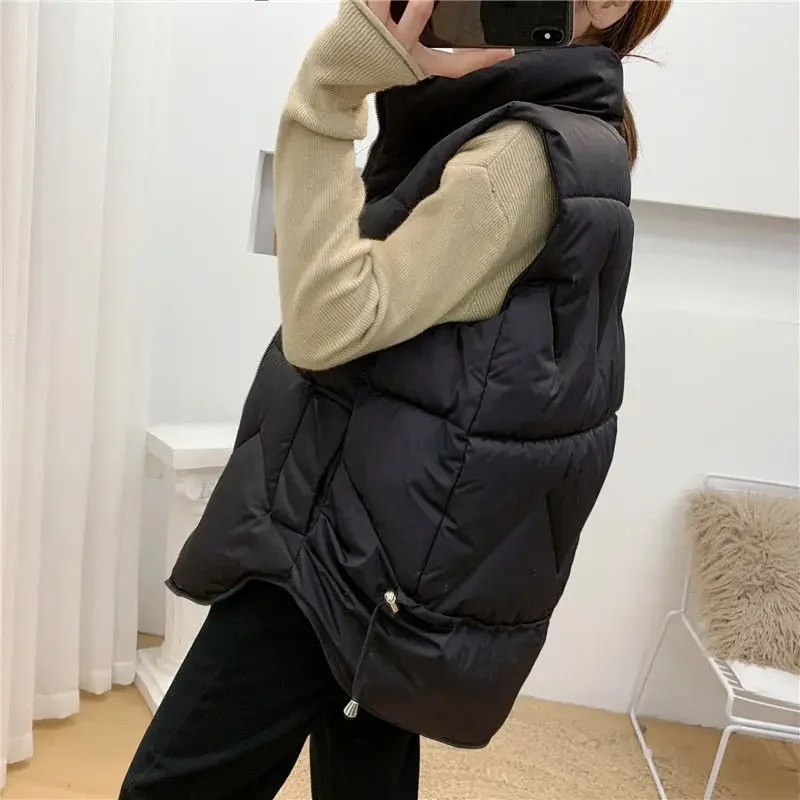 

Women's Winter Outerwear Sleeveless Cardigan Padded Jacket Vest Parka Fashion Top Cheap Wholesale Korean Diamond Lattice Jacket