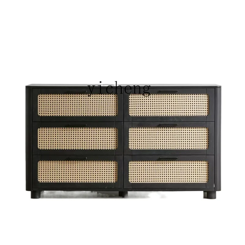 

Комод из ротанга с шестью ящиками и тремя ведрами, черный