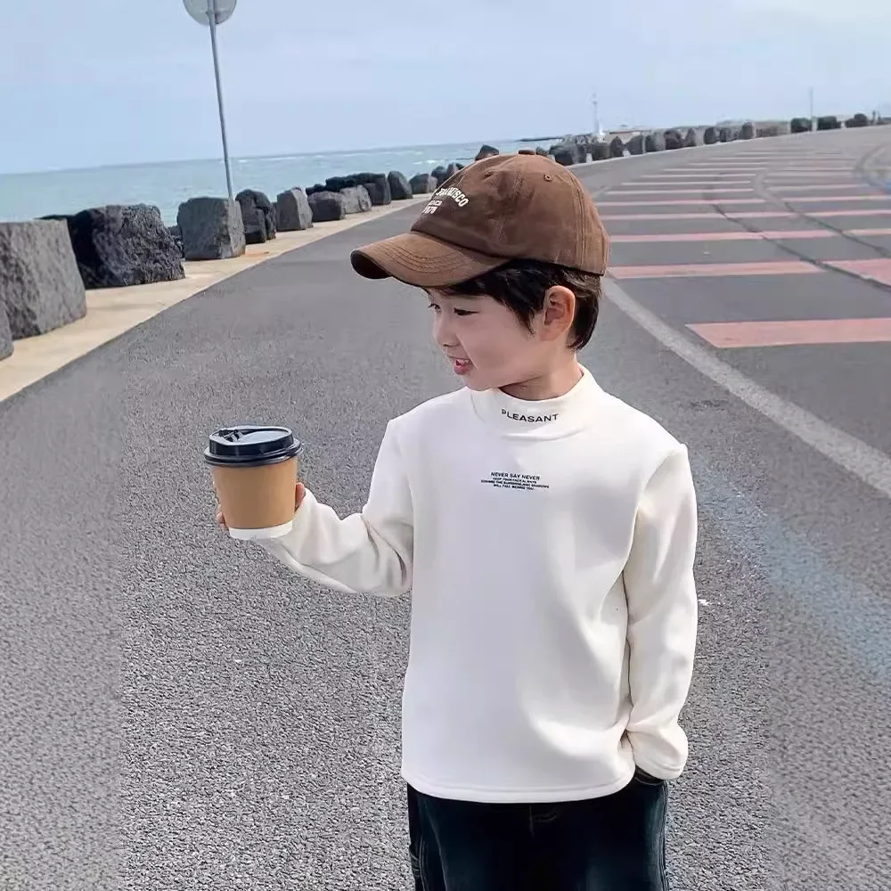 Boys Autumn/Winter Fleece Base Layer Top Long Sleeve T-Shirt Trendy Baby Half Polo/Turtle Neck Top Winter Warm