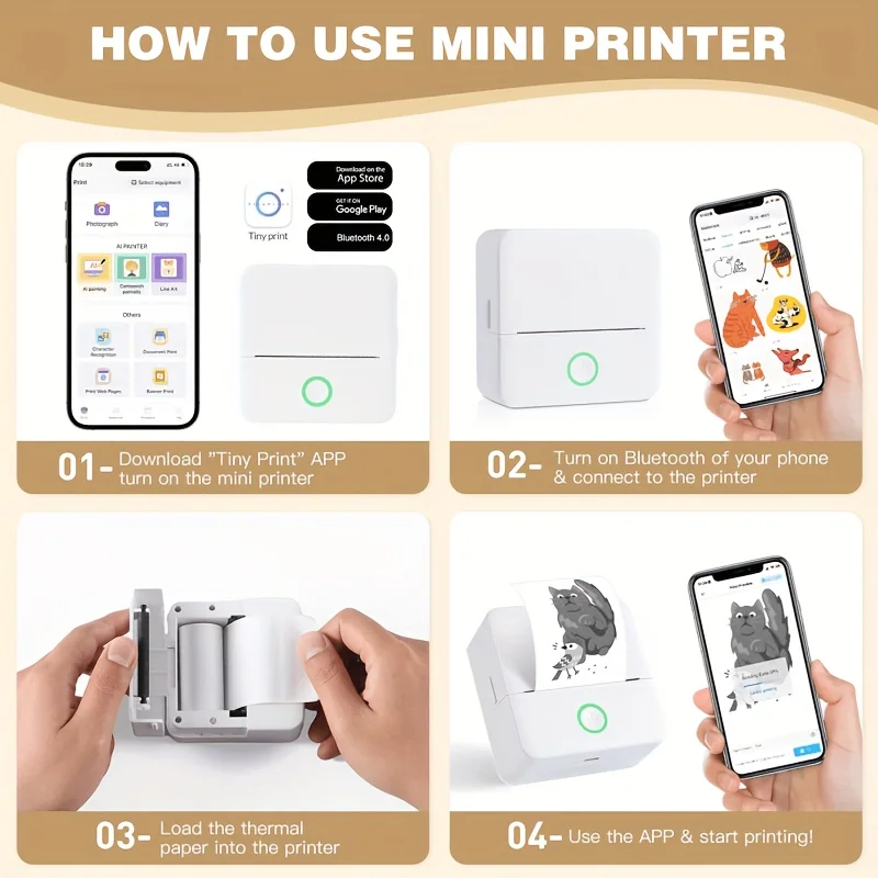 Wireless Mini Photo Thermal Printer | Mobile App, USB Charging, Suitable for Thermal Paper, Photos and Notes | Office,57*25mm