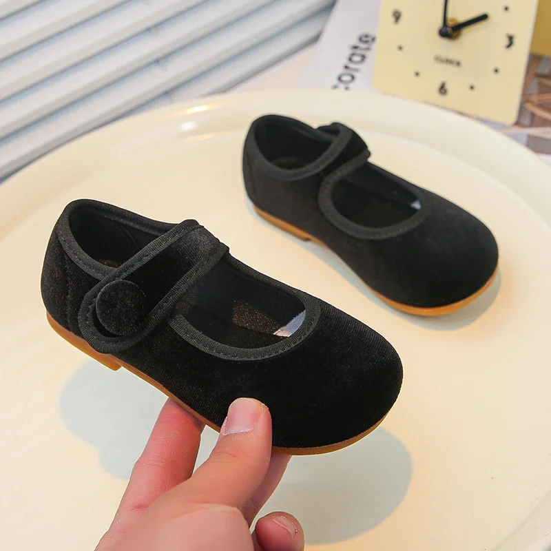 Wine Red Leather Girls Flat Shoes for Kids