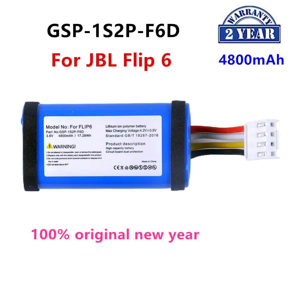 

Original GSP-1S2P-F6D New Replacement 4800mAh For JBL Flip 6/ Flip6 Speaker Replacement Battery.