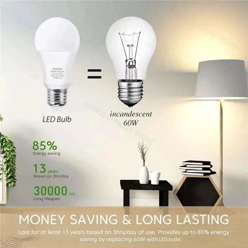 WiFi LED Bulb E27 85-265V Zigbee Smart Alexa LED Light Lamp Dimming EWelink Google Voice Control RGB Bedroom Home Decor 1pc smart led light bulbs