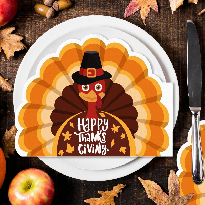 20pcs/Pac 28*36cm Thanksgiving Shaped Paper Napkins Autumn Party Holiday Disposable Paper Napkins Decorative Placemats