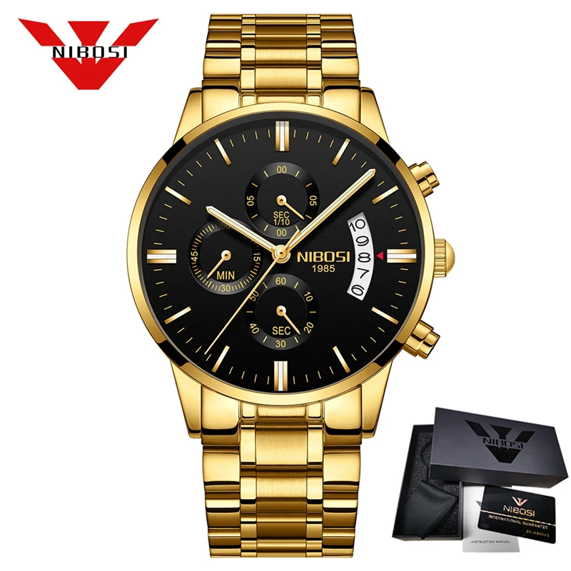 Famous NIBOSI Mens Watches Top Brand Luxury Fashion Wristwatches Men Chronograph Waterproof with High-end Box Relogio Masculino Quartz Watches confortable Quartz Watches