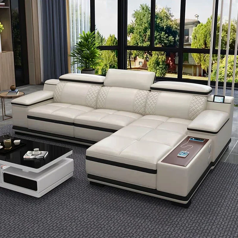 Un divano componibile moderno, set di divani, mobili a forma di L, ampio soggiorno, divano modulare in pelle per la casa di lusso - immagine 3