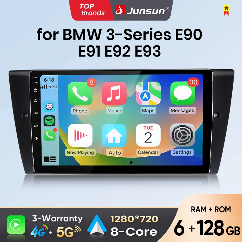 Junsun Android Auto Car Radio For BMW 3-Series E90 E91 E92 E93 Multimedia Wireless CarPlay SWC GPS DAB Navi RDS DSP FM