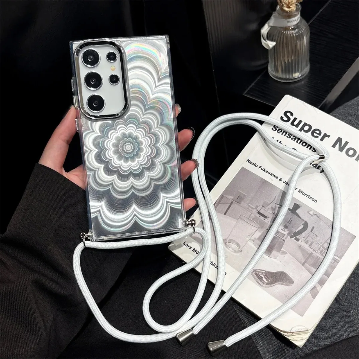 Elegant Floral Laser-Cut Crossbody Lanyard Phone Case