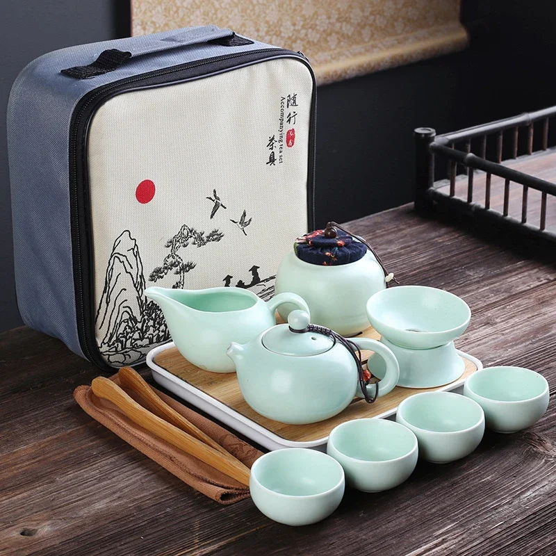 Portable Ceramic Teaware Set Chinese Kung Fu Set Pot Traveller with Bag Gaiwan Cups of Ceremony tea set
