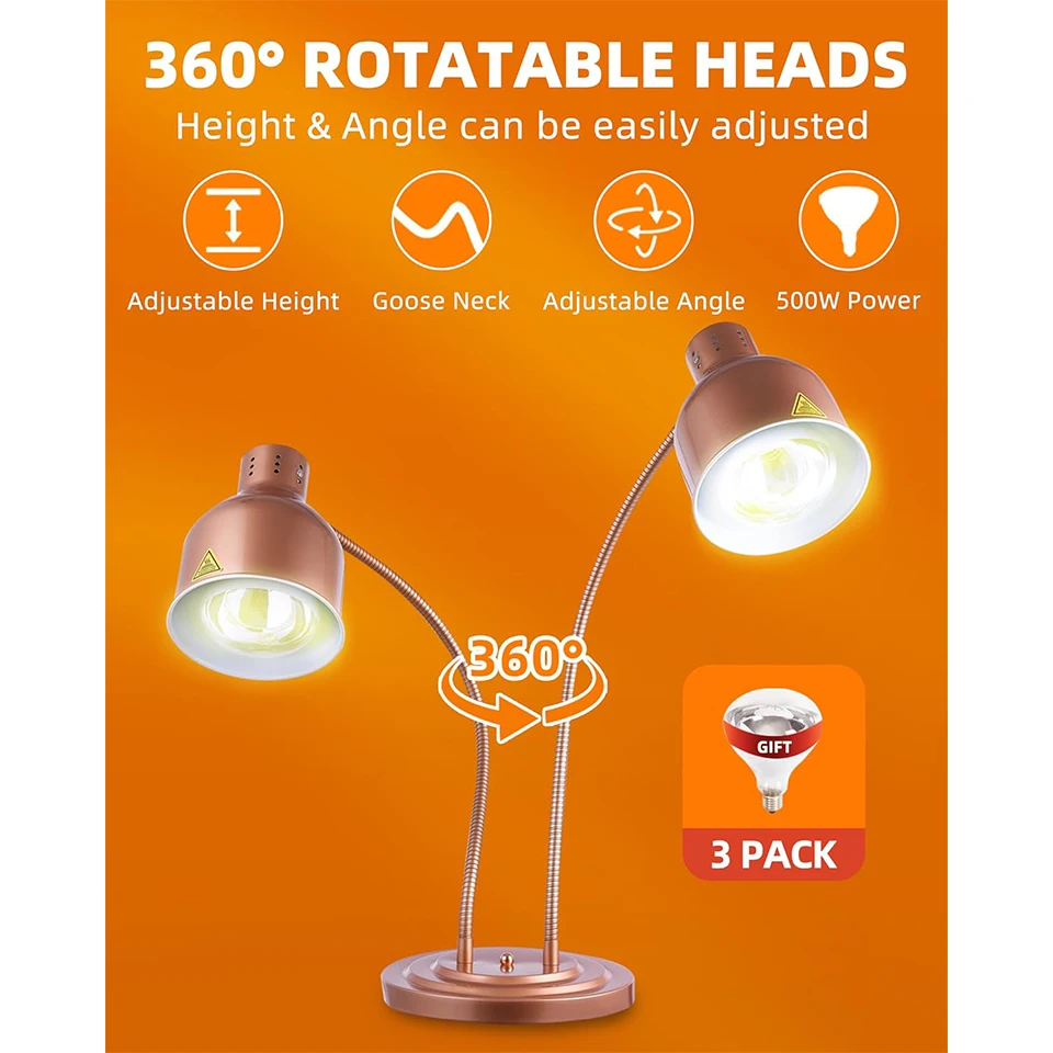 DW2C Commercial Food Heat Lamp with Rapid-Heating Bulbs: Steady Heating for Catering & Buffet Parties 2