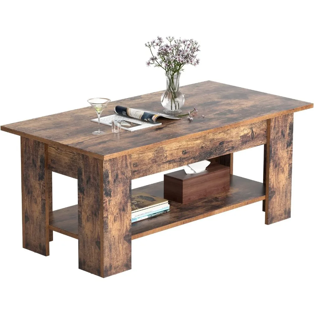 Lift Top Coffee Table with Hidden Compartment, Rising Tabletop Dining Table with Storage Shelf, Pop Up Coffee Table for Home 4