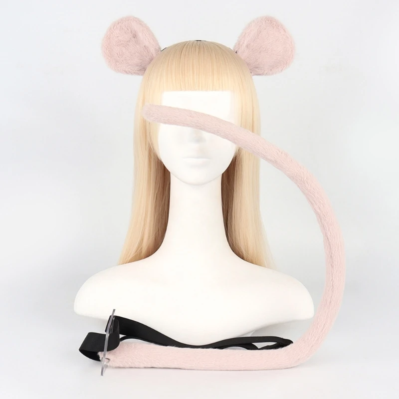 Animal Cosplay Costumes Faux Fur Mouse Cat Fox Wolf Furry Tail and Ears Headband for Halloween Party Costume Accessories