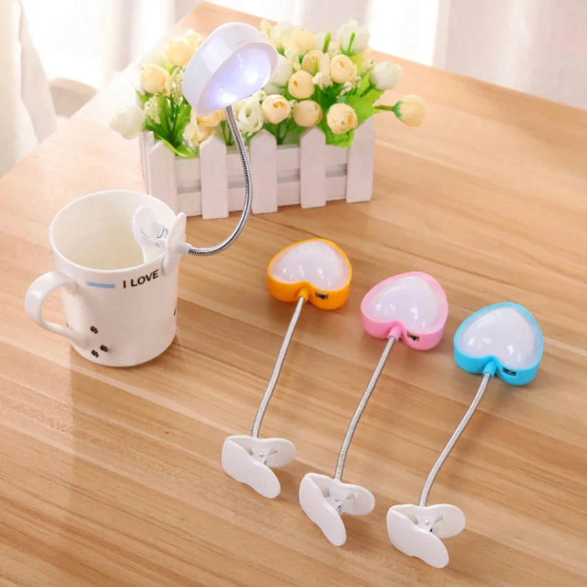 Heart Shape Clip-on LED Book Light Bedroom Flexible Reading Lamp Eyes-protect Energy-save Night Light Students Learning Lighting