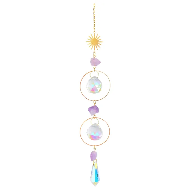 S Díszszalagos Kerti Windchinme Kristály Kert Hold Pentákja Napsütéses Ametiszt Karácsonyi Díszcsomag - Image 4