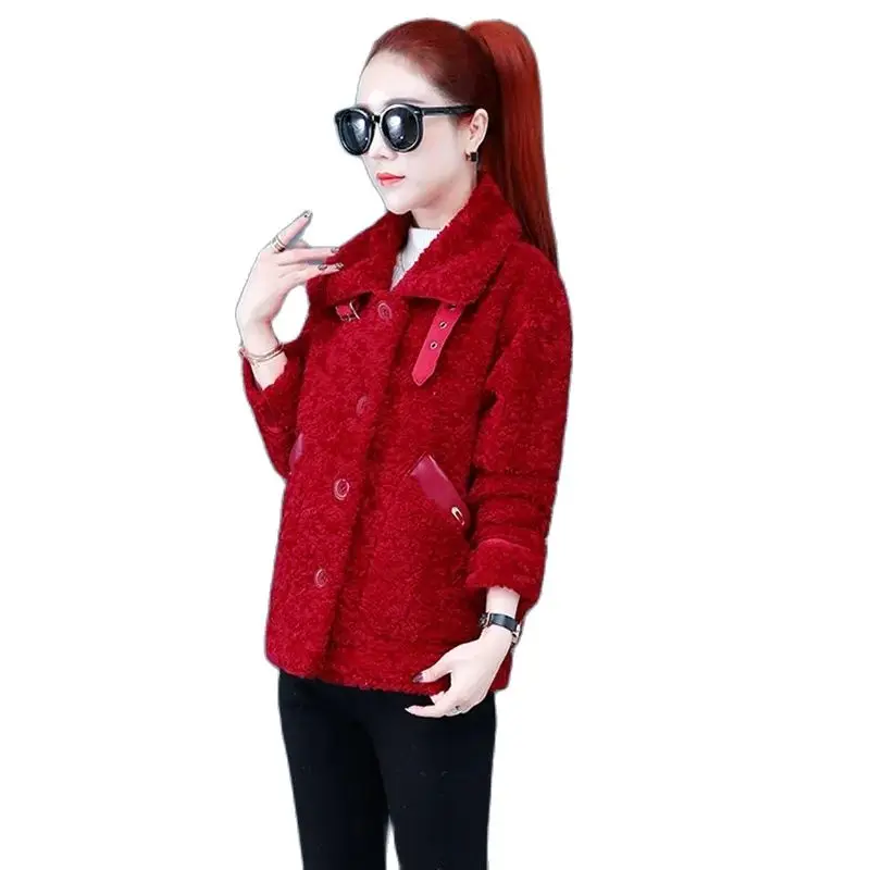 

Lamb Wool Coat Women's Clothing 2022 Winter New All-match Temperament Loose Thickened Grain fleece Casual Tur Women's Clothing