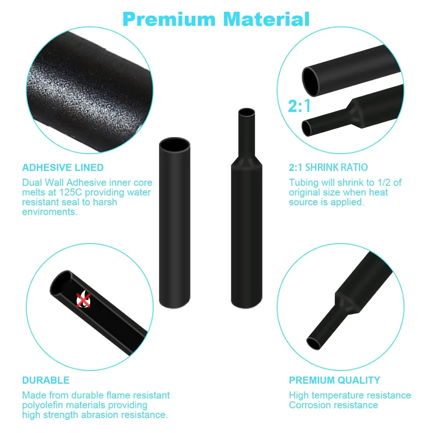 Assortiment de gaines thermorétractables dans un organiseur en plastique, kit 1300 pièces pour protection de câbles.