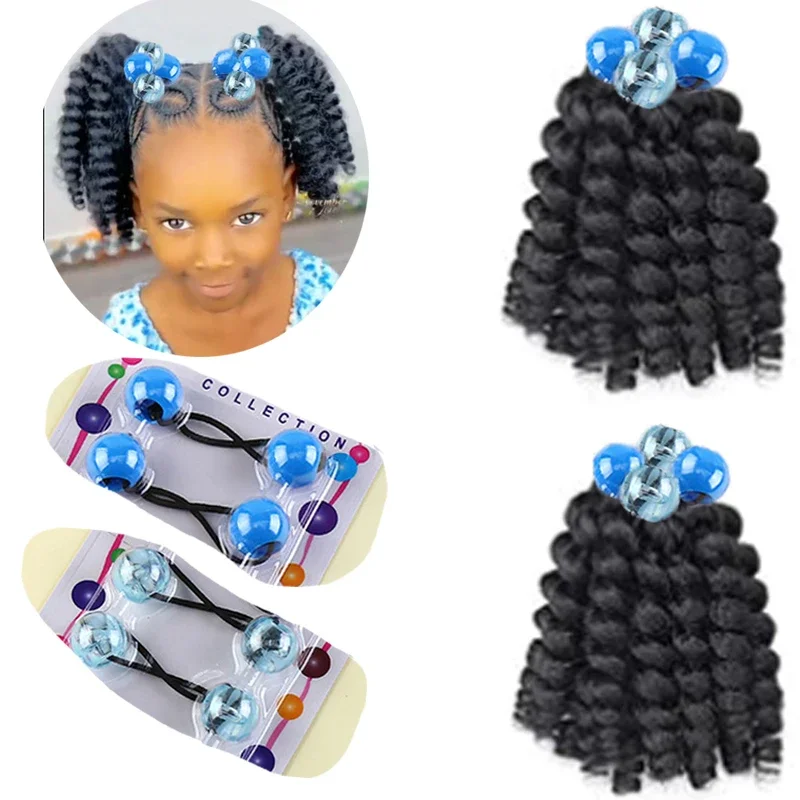 2pcs Large 20MM hair beads ponytail accessorie for kids 7inch  box braid elastic hair extension synthetic with big bubbles balls 2