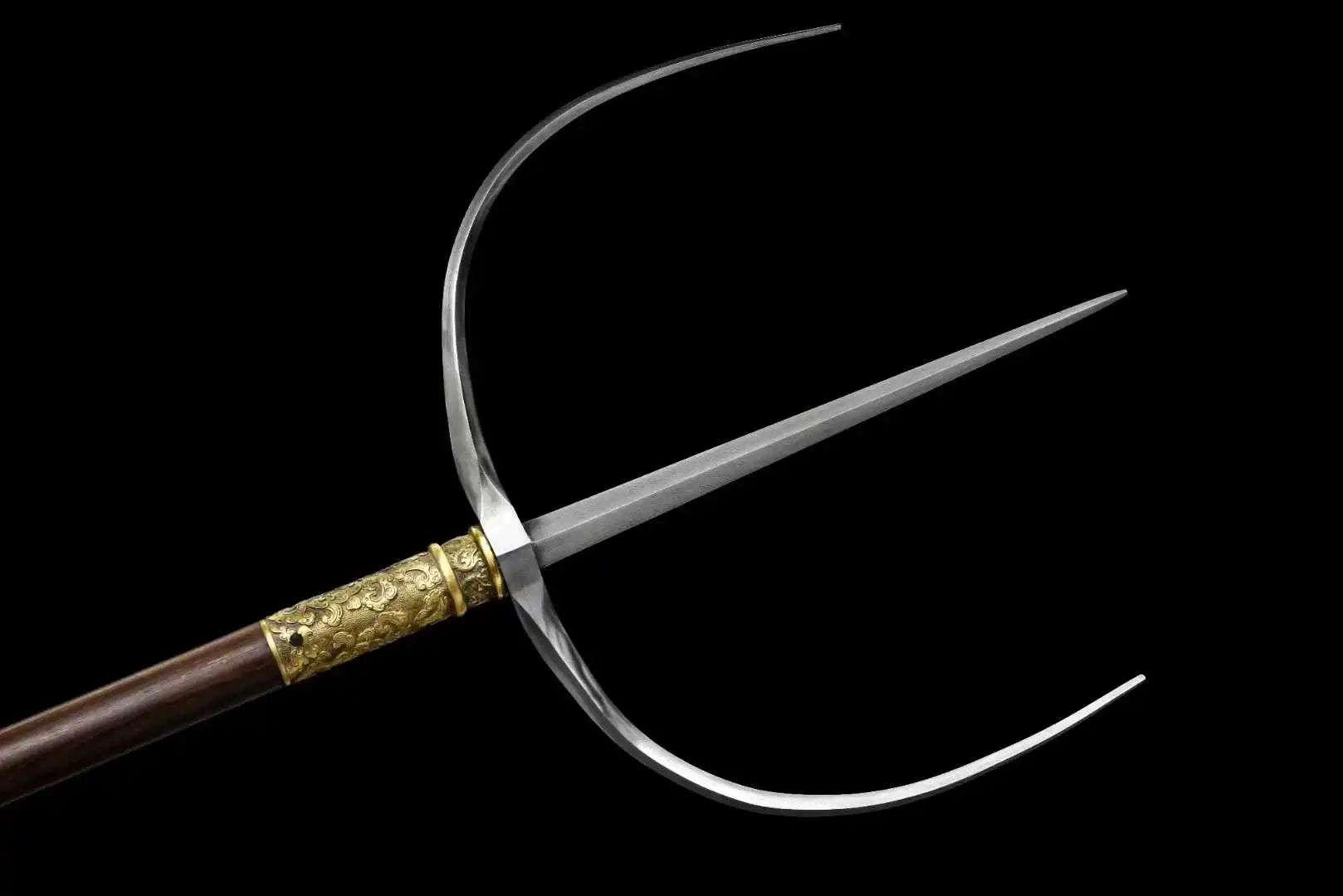 Collectible Kungfu Film Damascus Steel Wushu Long Weapon Southern Tiger Fork