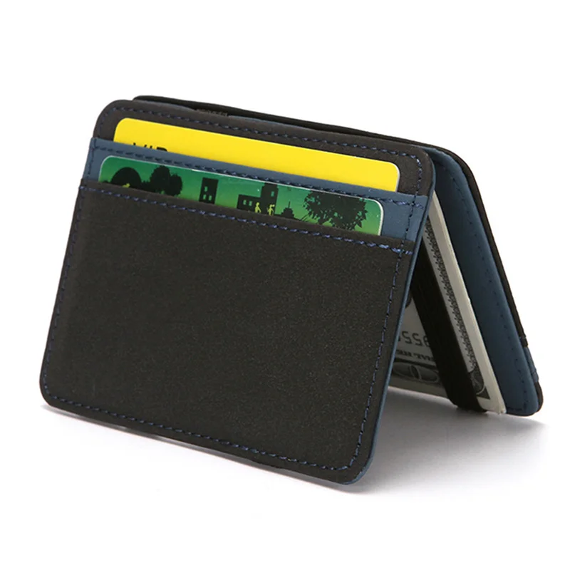 Mens PU Leather Magic Wallet Money Clips Slim Wallet Holder Clutch Bus Card Bag For Women Small Cash Holder Man Purse