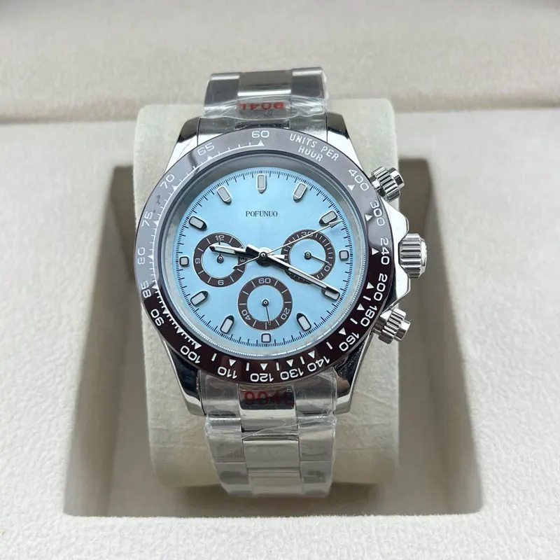 

40mm Men's Mechanical Watch Blue Dial Ceramic Bezel Sapphire Glass 316 Stainless Steel Strap Luminous Water Resistant