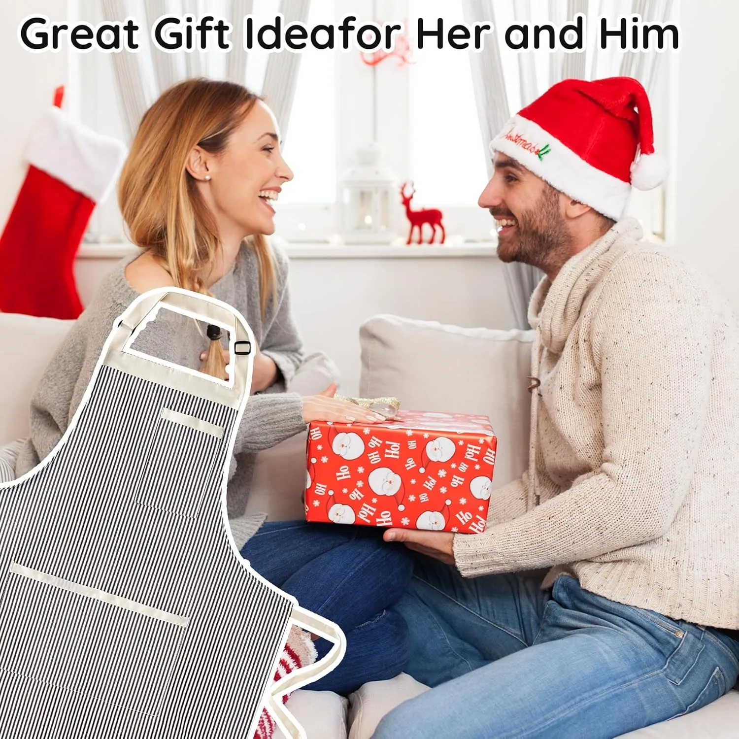 Plus Size 89 cm verstellbare Schürze mit Taschen, langes Kragendesign, gestreift zum Kochen in der Küche, funktioneller tragbarer Küchenartikel – Detail 7