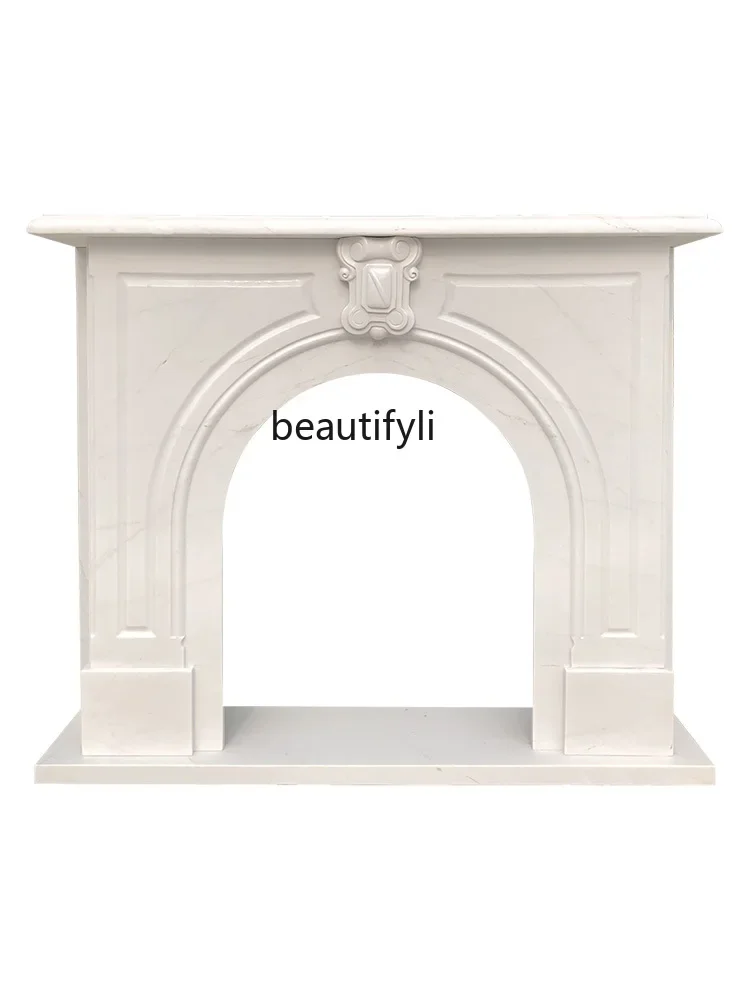 

zqMarble Fireplace French White American Stone Decoration Hallway Arch Simple Modern Stone Carving