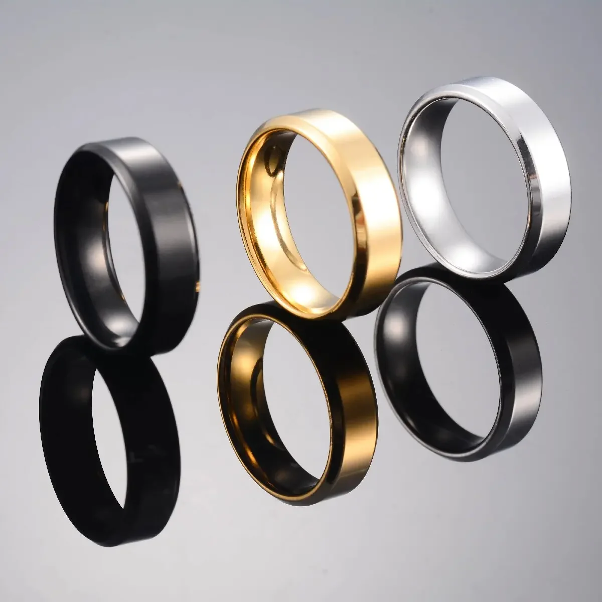 Shiny 6mm Stainless Steel Ring New Fashion Flat Surface Metal Classic Couple Man Jewelry Accessory
