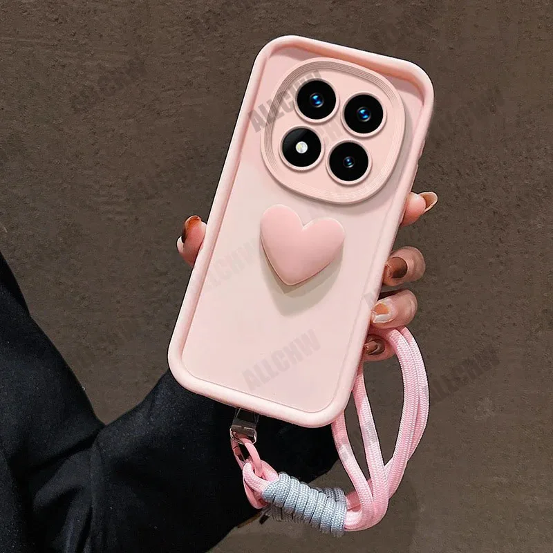 3D Pink Love Heart Hand Strap Back Cover