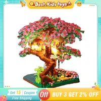 Mini Sakura Tree House With Lights Model Building Blocks City Street View Cherry Blossom Houses Bricks Kids Toys For Girls Gift 1